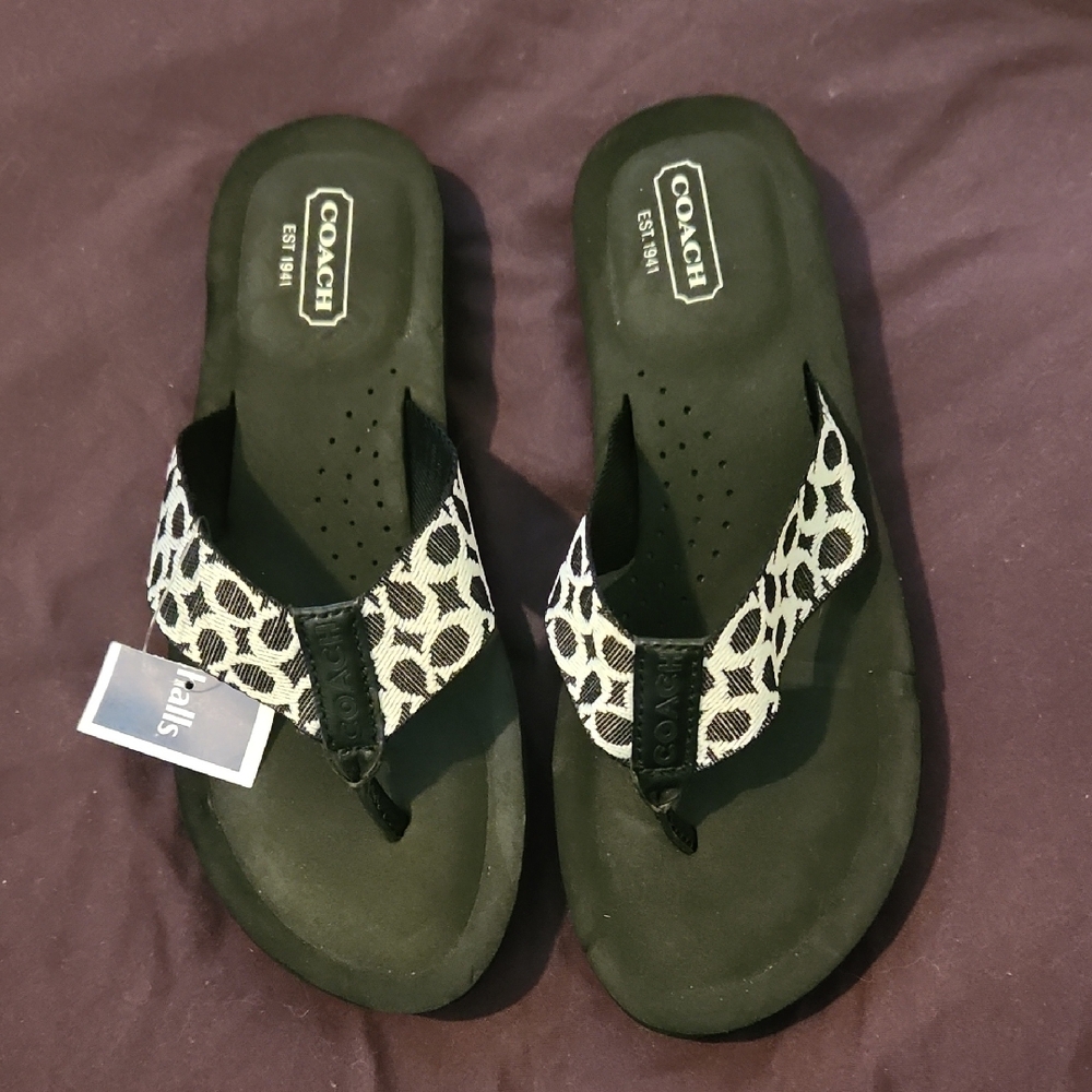 Coach Black and White Giraffe Print Sandals